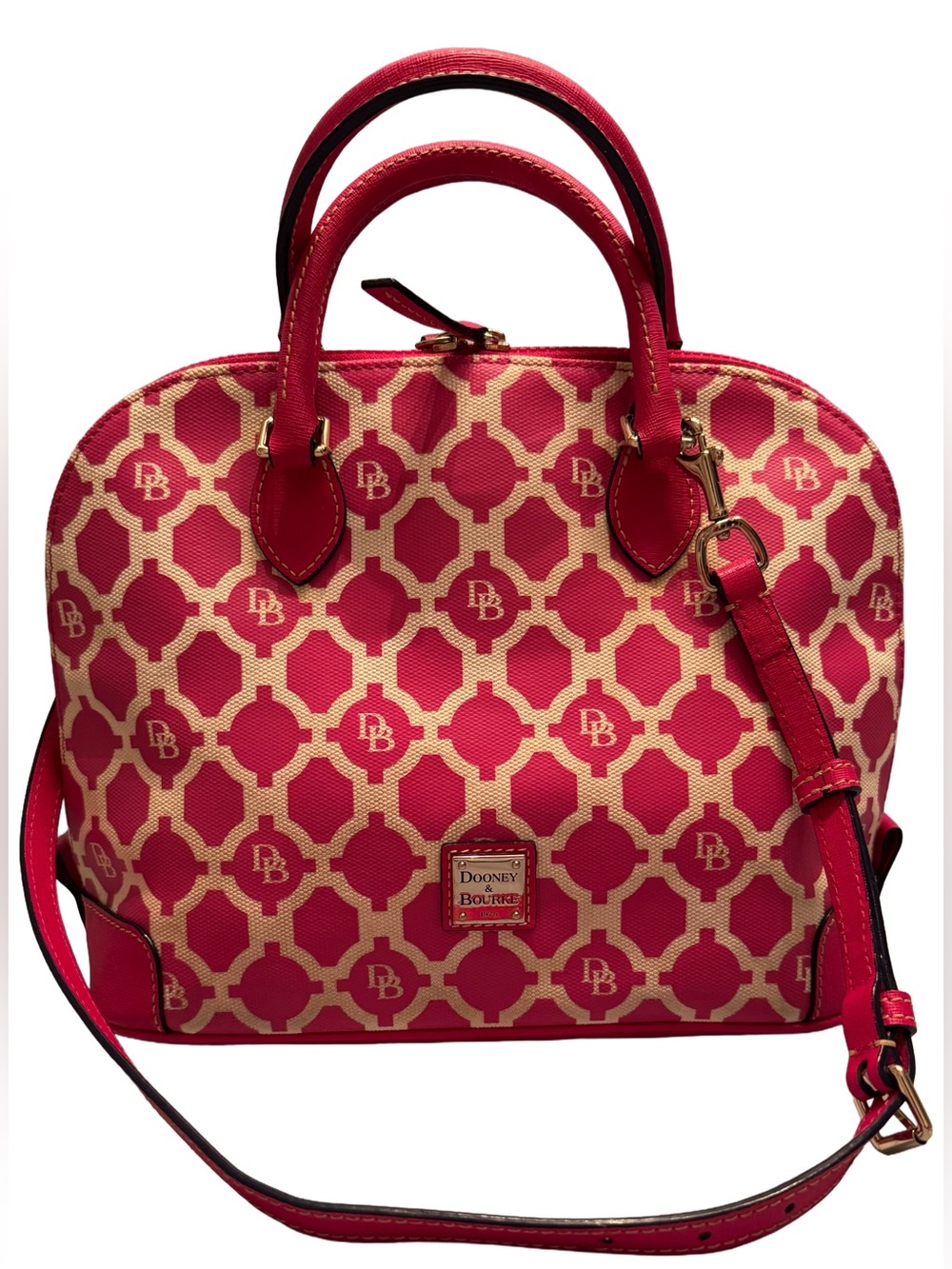 Dooney & Bourke Pink & Ivory Monogram Sanibel Dome Satchel